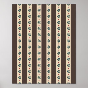 Poster Rayures Marron Et Fleurs