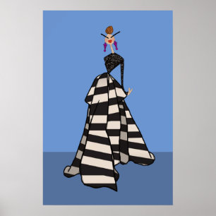 Poster Rayures Noir & Blanc Femme Glamour Mode Art