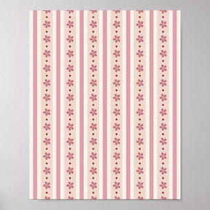 Poster Rayures roses et fleurs
