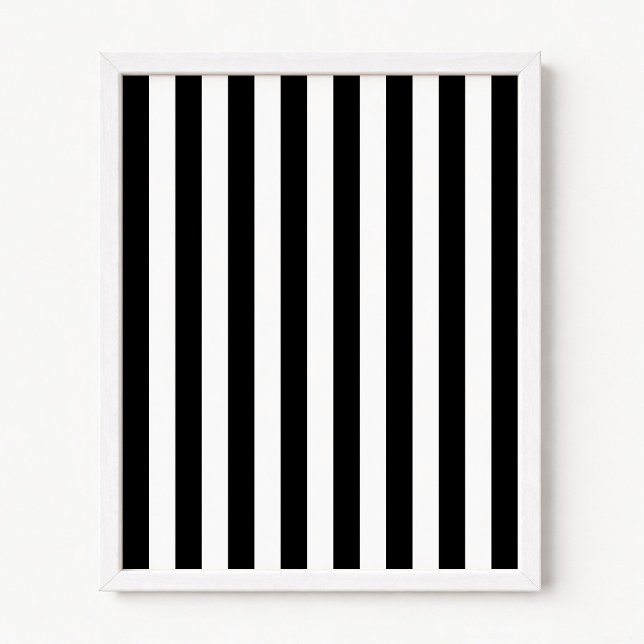 Poster Rayures verticales noires et blanches (Black and White Stripes - Vertical - Add your own personalized text message.)