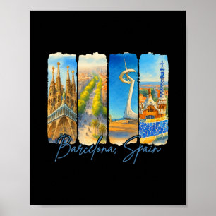 Poster Rcelona Espagne Voyage Séjour Coup de pinceau Souv