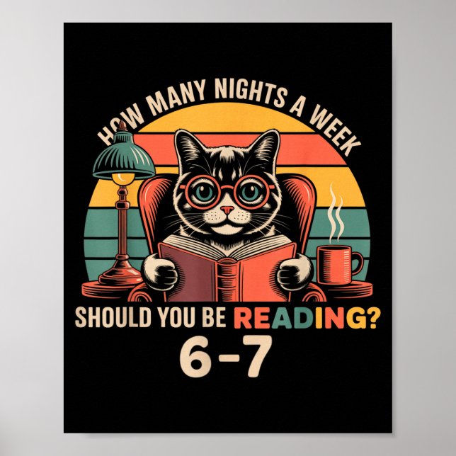 Poster Reading 67 Meme Englieacher In Funny 67 Retro Cat  (Devant)