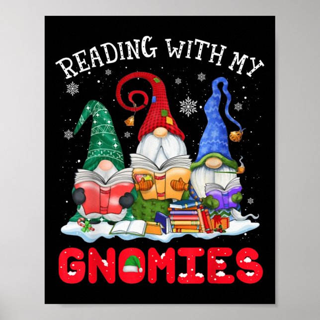 Poster Reading With My Gnomies Christmas Funny Gnomes Rea (Devant)