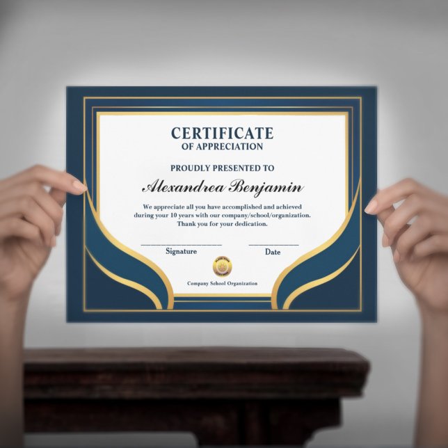 Poster Réalisation de l'appréciation Gold Blue certificat (Créateur téléchargé)