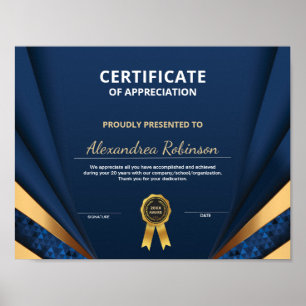 Poster Réalisation de l'appréciation Gold Blue certificat