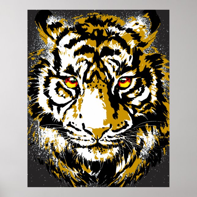 Poster réaliste de tigre - Dessin de tête de tigre (Devant)