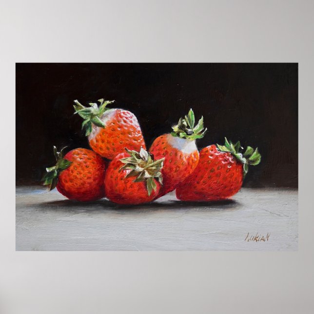 Poster Realistic Strawberries Still Life Oil Painting (Devant)