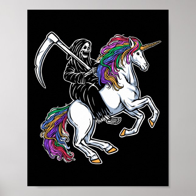 Poster Reaper équitation Unicorn arc en ciel Squelette Ha (Devant)