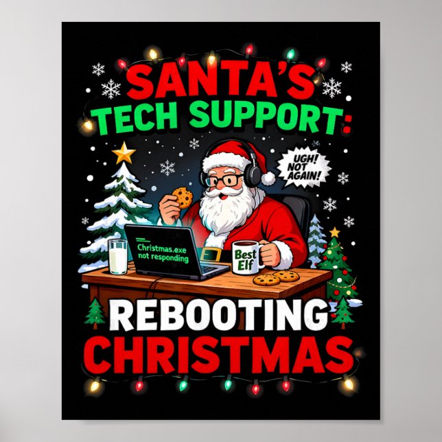 Poster Rebooting Funny Santa's Tech Support Christmas Com (Devant)