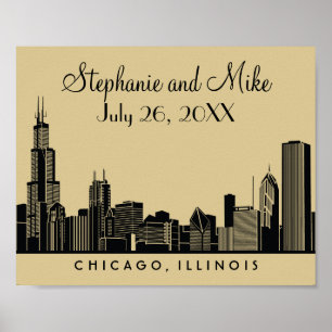 Poster Réception de mariage Gold de Chicago Skyline