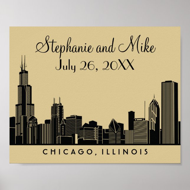Poster Réception de mariage Gold de Chicago Skyline (Devant)