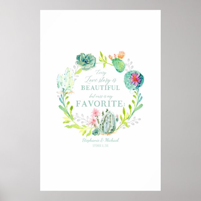 Poster Réception de mariage Livre d'invité Cactus Succule (Devant)
