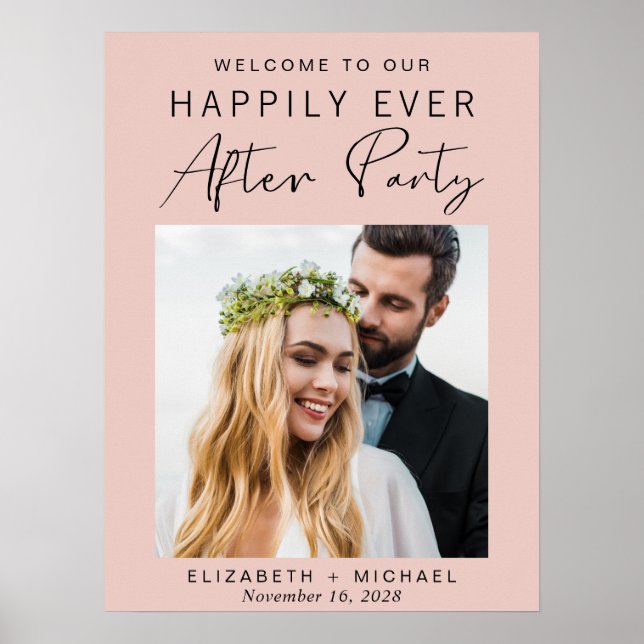 Poster Réception de mariage rose photo moderne Bienvenue (Devant)