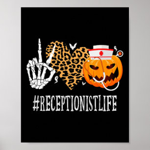 Poster Réceptionniste Peace Love Citrouille Fun Halloween