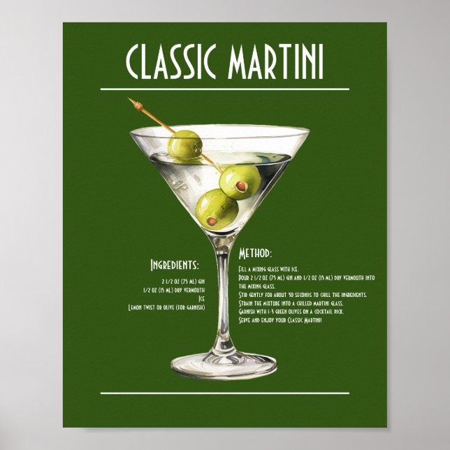 Poster Recette classique Gin Martini (Devant)