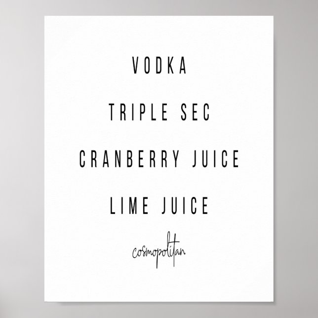 Poster Recette Cocktail Cosmopolite (Devant)