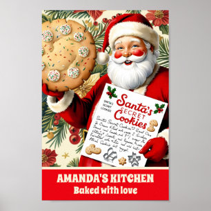 Poster Recette de biscuits secrets père Noël Style Vintag