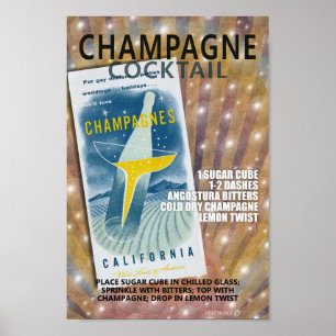 Poster RECETTE DE COCKTAIL AU CHAMPAGNE MCM vers 2