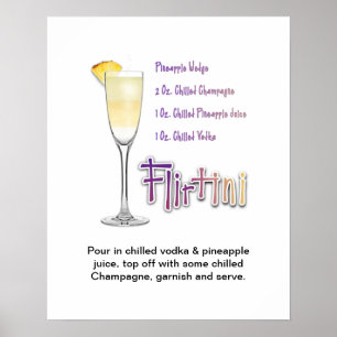 Poster Recette de cocktail Flirtini Art 16"x20"