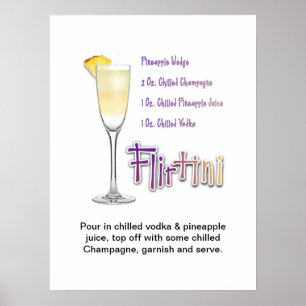 Poster Recette de cocktail Flirtini Art 18"x24" 