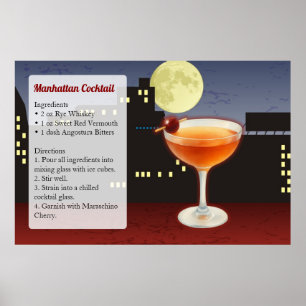 Poster Recette de cocktail Manhattan