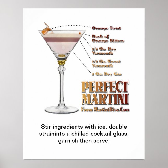 Poster Recette de cocktail Martini Parfait Art 16" x 20" (Devant)