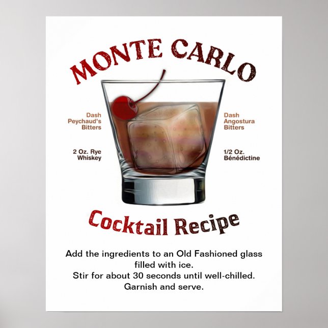 Poster Recette de cocktail Monte Carlo 16"X20" (Devant)