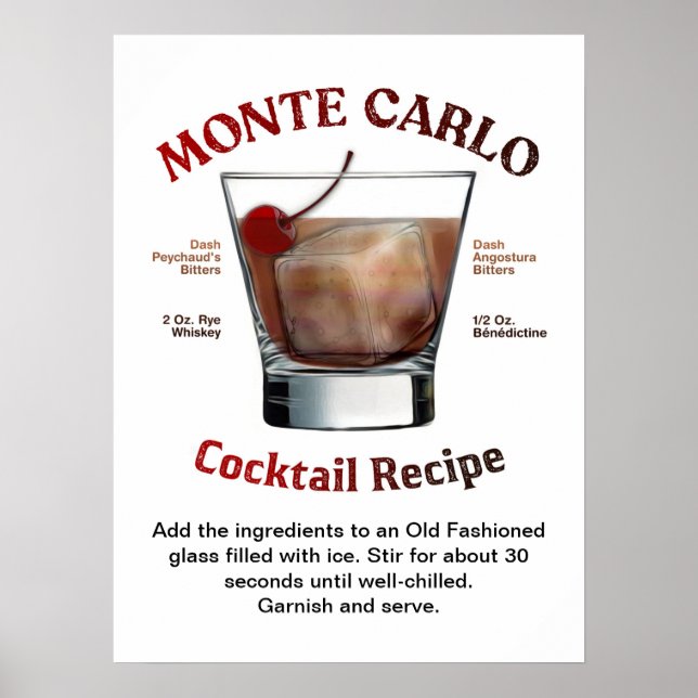 Poster Recette de cocktail Monte Carlo 18"X24" (Devant)
