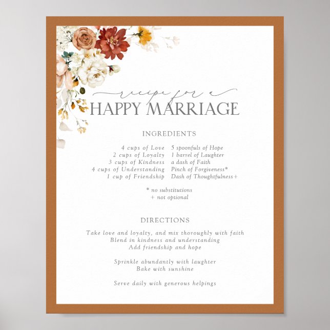 Poster Recette de Fleur Orange Rouille pour un Mariage He (Devant)