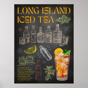 Poster Recette de thé glacé Long Island Chalkboard Cockta