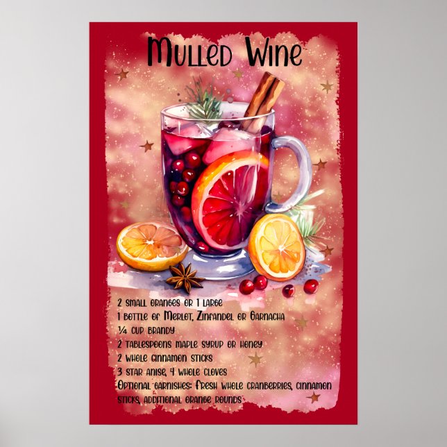 Poster Recette de vin multicouche bar de fête de Noël (Devant)