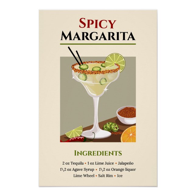 Poster Recette épicée Margarita Art - Cocktail Tequila (Devant)