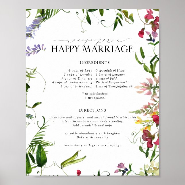 Poster Recette Fleur sauvage d'été pour un mariage heureu (Devant)