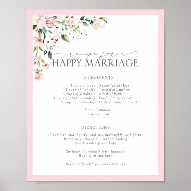 Poster Recette florale rose élégante pour un mariage heur (Devant)