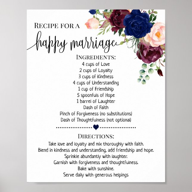 Poster Recette pour un cadeau de douche de mariage heureu (Devant)