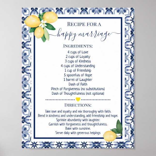 Poster Recette pour un mariage heureux Cadeau de douche a (Devant)