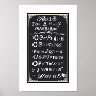 Poster Recette pour un mariage heureux Cadeau Mariage idé