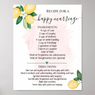 Poster Recette pour un mariage heureux Citron rose douche