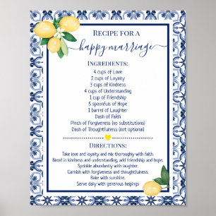 Poster Recette pour un mariage heureux Citrons Douche Cad