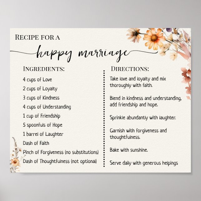 Poster Recette pour un mariage heureux de jeunes mariés F (Devant)