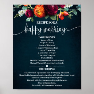 Poster Recette pour un mariage heureux Mariage cadeau Vin