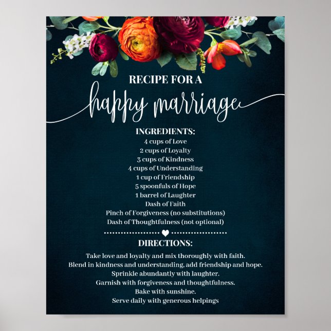 Poster Recette pour un mariage heureux Mariage cadeau Vin (Devant)