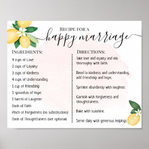 Poster Recette Pour Un Mariage Heureux Mariages Nouveaux 