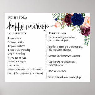 Poster Recette pour un mariage heureux signe cadeau aux j