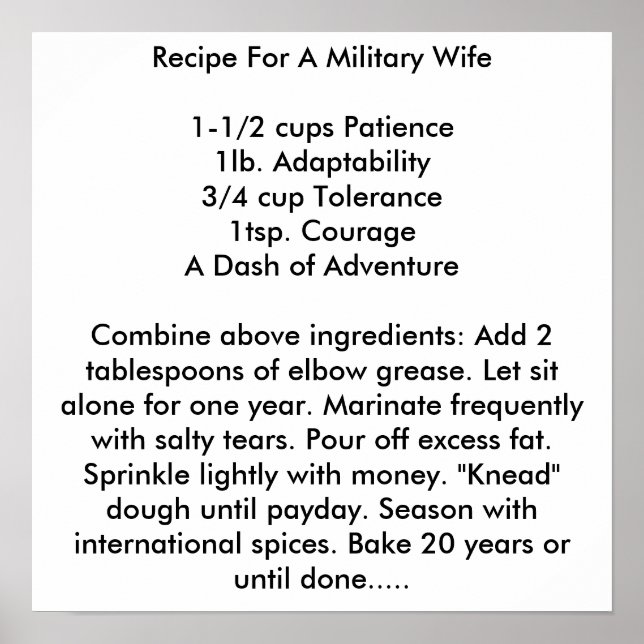Poster Recette Pour Une Femme Militaire (Devant)
