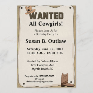 Poster Recherché Cowgirl Anniversaire Invitation