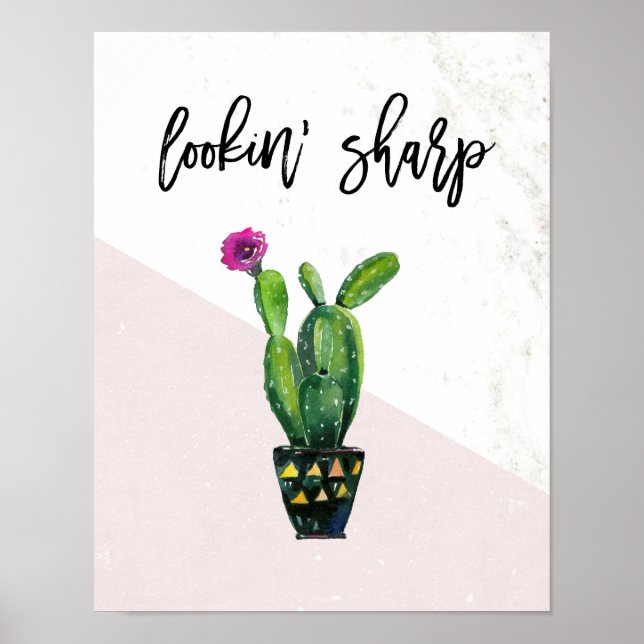 Poster Recherche de Sharp | Marbre rose et cactus (Devant)