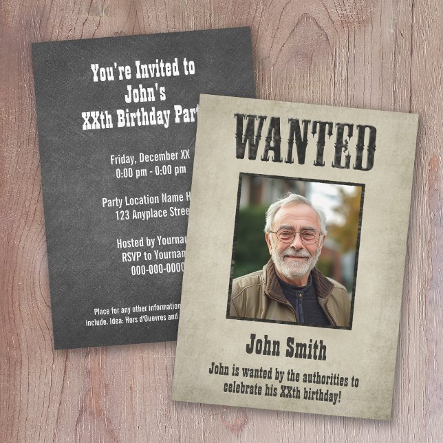 Poster Recherché - Invitation d'anniversaire (A fun WANTED theme birthday party with a photo and party invitation)