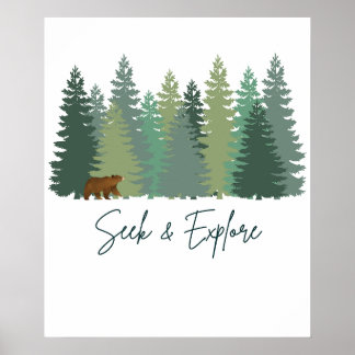 Poster Rechercher et explorer l'ours en forêt Téléchargem