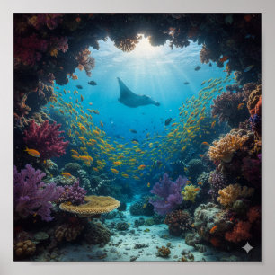 Poster Récif de corail lumineux - Monde sous-marin lumine